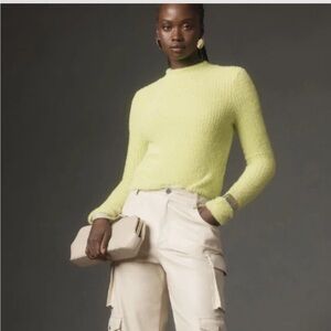 NWT Anthropologie Polyamide Neon green fuzzy sweater Long Sleeve COZY mock neck